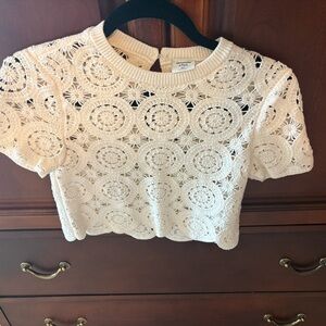 Abercrombie & Fitch Cream Crochet Short Sleeve Top